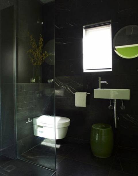 Contemporary Bathroom with Dark Tile