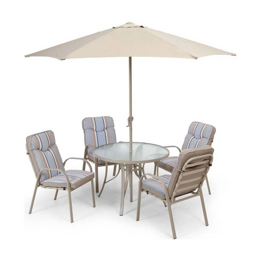 6 Seater Outdoor Garden Furniture Table Chairs & Parasol Dining Set Cushioned: Amazon