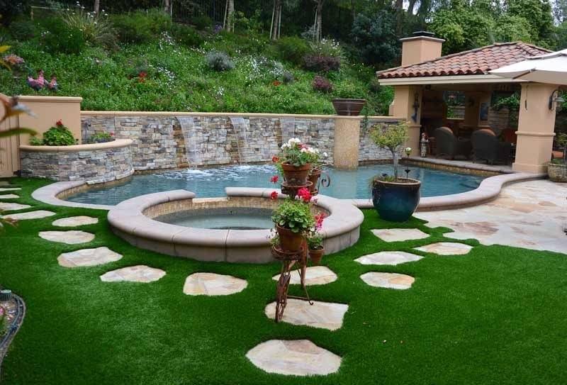 Outdoor Living Spaces! The backyard living space of a two story single family home in Southern California