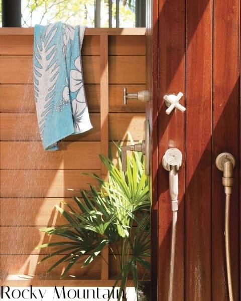 Cascade is an elegant free standing outdoor shower design that looks simple and amazing at the same time, offering practical and beautiful ideas for modern